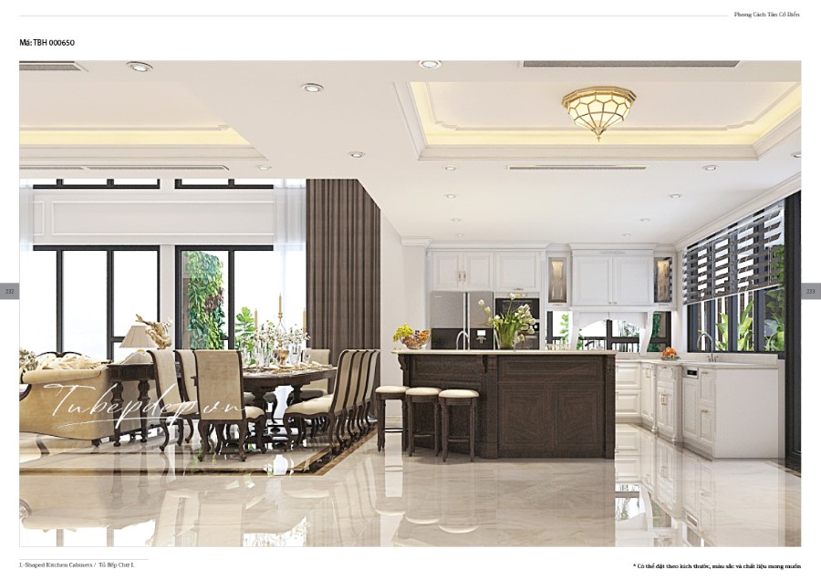 Thiết kế phòng bếp nhà phố cổ điển màu trắng